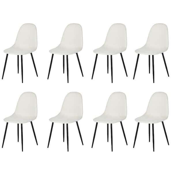 Charlton Beige Fabric Upholstered Dining Chair with Ergonomic High Back and Black Metal Legs (Set of 8)