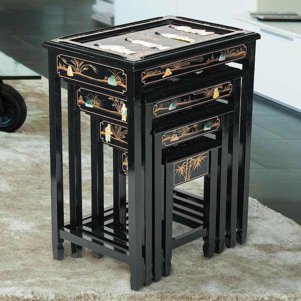 Oriental Furniture 26 in. W Black Lacquer Nesting Table L3