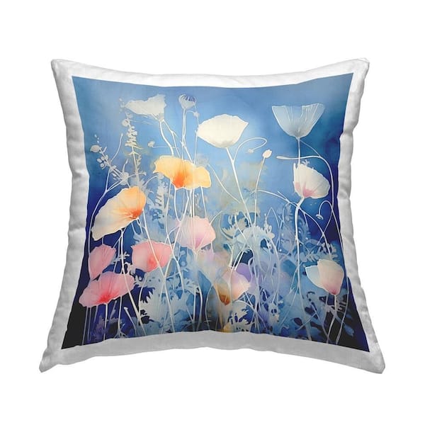 Stupell Industries Tranquil Floral Collage Blue Floral Polyester 18 in. x 18 in. Throw Pillow