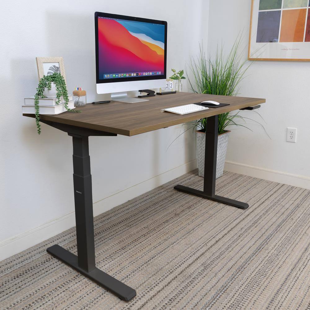 Adrift Brown Adjustable Height Sit-Standing Desk with Black Base