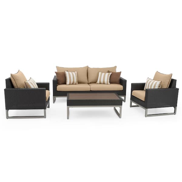 Milo Espresso 4-Piece Wicker Patio Deep Seating Conversation Set with Sunbrella Maxim Beige Cushions