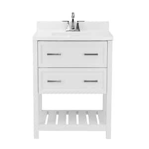 Milan 25 in. Bath Vanity in White with Cultured Marble Vanity Top with Backsplash in White with White Basin