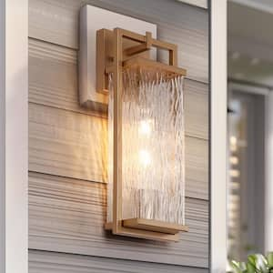 Modern Dark Gold Hardwired Wall Lantern Sconce with Textured Glass Shade and No Bulbs Included, Garden Light Porch Lamp