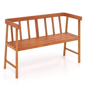 Natural 2-Person Acacia Wood Outdoor Bench with Backrest