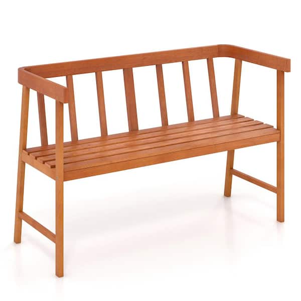 WELLFOR Natural 2-Person Acacia Wood Outdoor Bench with Backrest