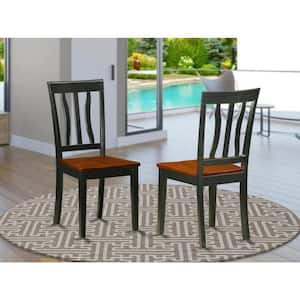 Black and Cherry Wooden Seat Slat Back Dining Chair (Set of 2)