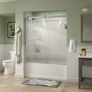 Simplicity 60 x 58-3/4 in. Frameless Contemporary Sliding Bathtub Door in Chrome with Droplet Glass