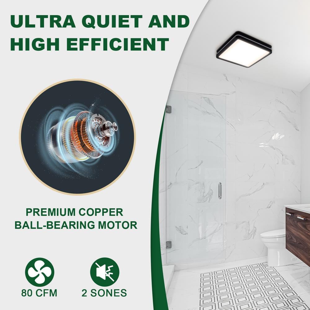Matte Black 80 CFM Bathroom Fan with LED Light