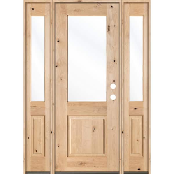 Krosswood Doors 60 in. x 96 in. Rustic Alder Half Lite Clear Low-E IG Unfinished Wood Left-Hand Inswing Prehung Front Door/Sidelites
