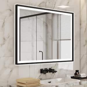 LUKY 48 in W x 36 in. H Rectangular Single Aluminum Framed Anti-Fog LED Light Wall Bathroom Vanity Mirror in Matte Black