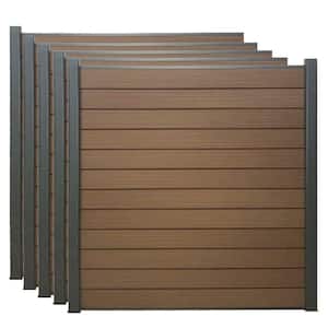 Complete Kit 6 ft. x 6 ft. Mocha WPC Composite Fence Panel w/Bottom Squared Holders and Post Kits (5 set)