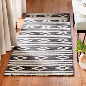 Micro-Loop Charcoal/Ivory 3 ft. x 9 ft. Striped Diamonds Runner Rug