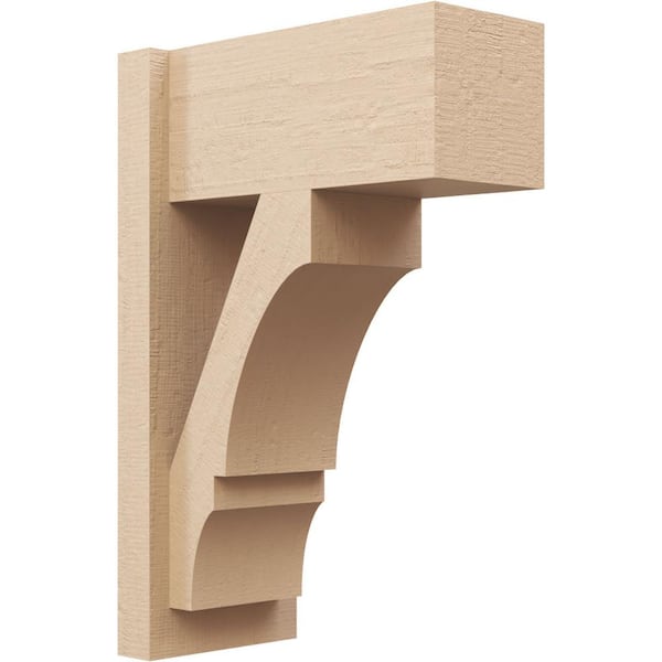 Ekena Millwork 8 in. x 24 in. x 16 in. Balboa Block Rough Cedar Woodgrain Timberthane Polyurethane Outlooker, Primed Tan