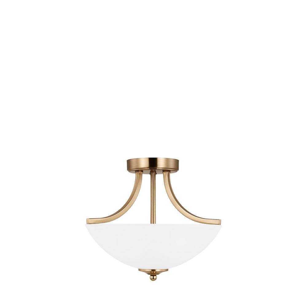 Geary Small 13.875 in. 2-Light Satin Brass Dual Semi-Flush Mount Convertible Pendant with LED Bulbs price history on PriceWatchPro