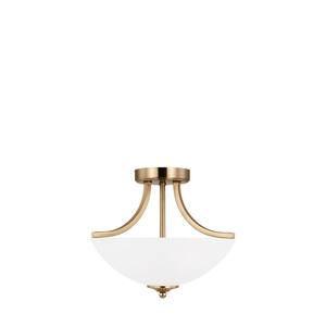 Geary Small 13.875 in. 2-Light Satin Brass Dual Semi-Flush Mount Convertible Pendant with LED Bulbs