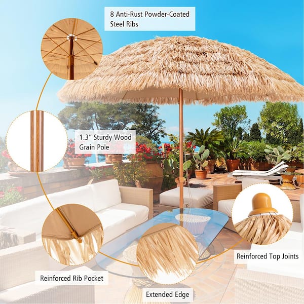 Costway 8 ft. Patio Steel Thatched Tiki Beach Umbrella 8 Costway 8 ft. Patio Steel Thatched Tiki Beach Umbrella 8