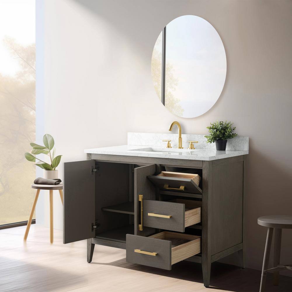 42'' Driftwood Gray Single Bathroom Vanity with Marble Top