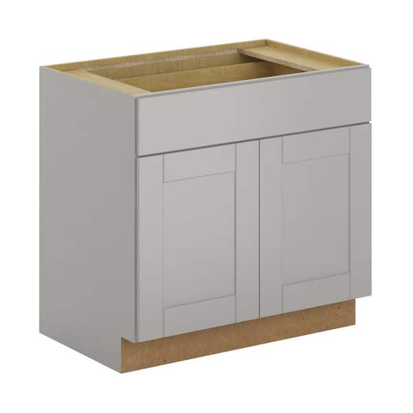 Hampton Bay Princeton Shaker Assembled 36x34.5x24 in. Base Cabinet with Soft Close Drawer in Warm Gray