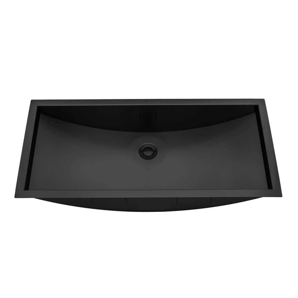 Gunmetal Black Stainless Steel Undermount Rectangular Bathroom Sink, 34 x 14 inches