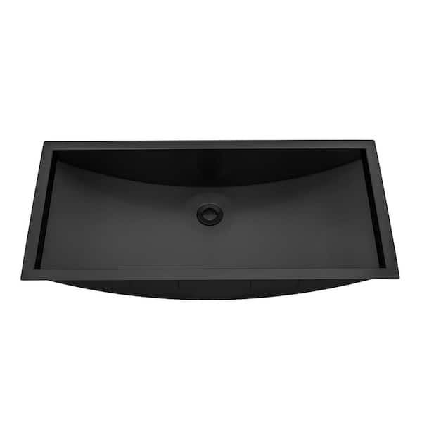 Ariaso 34 in. x 12 in. Undermount Bathroom Sink in Gunmetal Black Stainless Steel with Drain