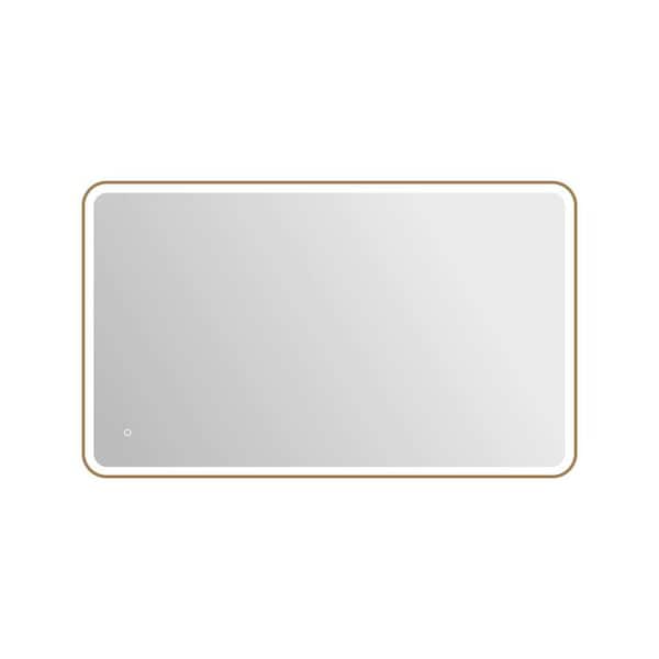 36 in. W x 60 in. H Rectangle Framed LED Wall Mirror in Satin Gold