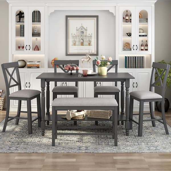 Kitchen Table Set With Shelf, Counter Height Dining Table Set For 6