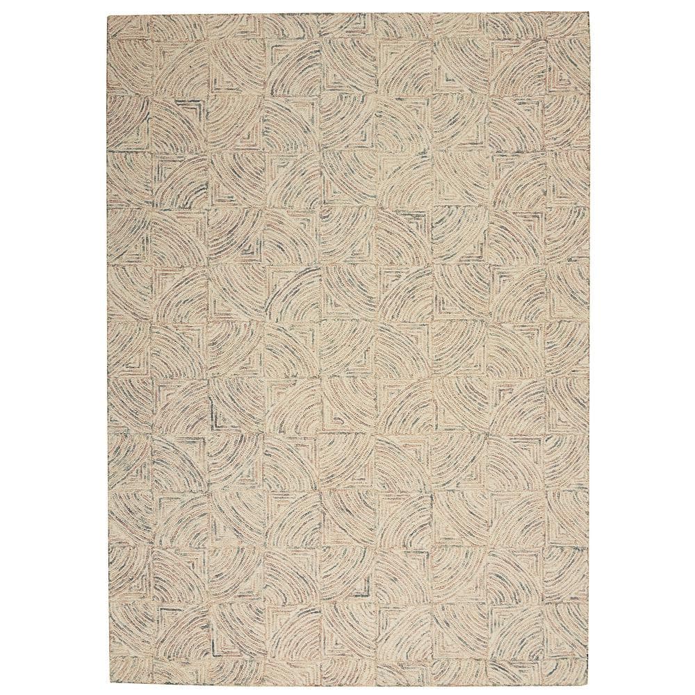 Ivory Multicolor Hand-Tufted Wool Area Rug 5' x 7'