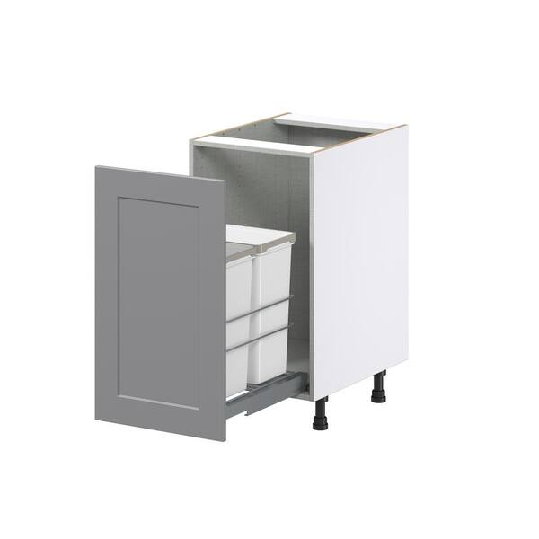 J COLLECTION Bristol Painted Slate Gray Shaker Assembled 2 Waste Bins Pull Out Kitchen Cabinet (18 in. W x 34.5 in. H x 24 in. D)
