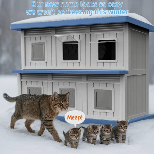 Plastic Outdoor Cat House, Waterproof 2-Story Outdoor Houses for Feral Cats Outside Cat Shelter,Cat Shelter Weatherproof
