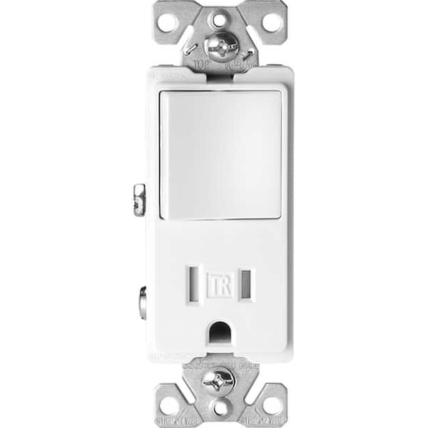 Eaton 15 Amp Tamper Resistant Decorator Combination Single Pole Switch and Receptacle, White
