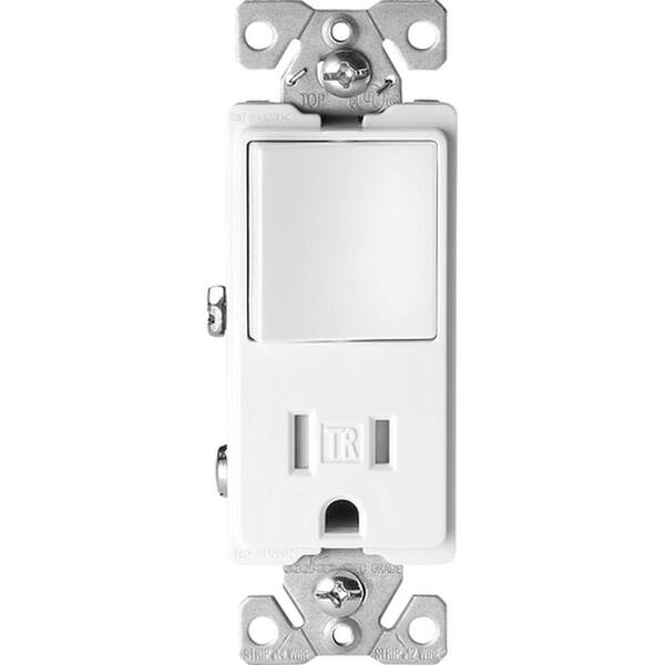 Eaton 15 Amp Tamper Resistant Decorator Combination Single-Pole Switch and Receptacle in White