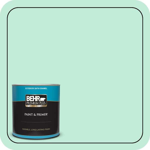 BEHR PREMIUM PLUS 1 qt. #470A-2 Seafoam Pearl Satin Enamel Exterior Paint & Primer