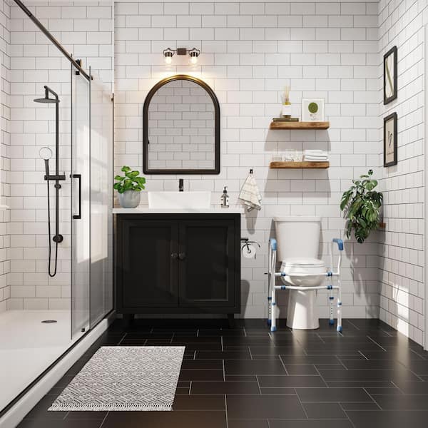 21 in. Extra Tall 2-Piece 1.1/1.6 GPF Dual Flush Round Toilet in White Seat Included with Toilet Safety Rail