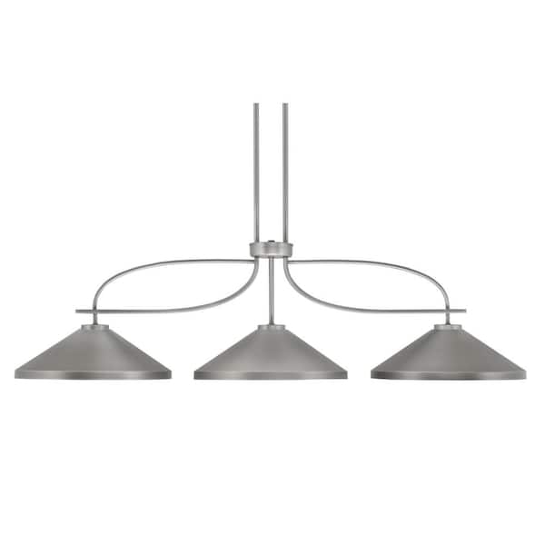 Unbranded Olympia 3-Light Graphite Billiard Light with 14 in. Graphite Metal Shades, no bulbs included