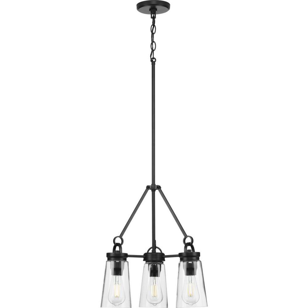 Matte Black Mini Chandelier with Clear Glass Shades