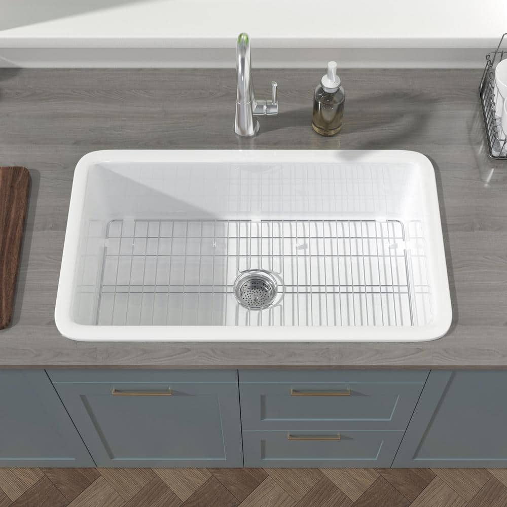 32'' White Fireclay Single Bowl Undermount Kitchen Sink