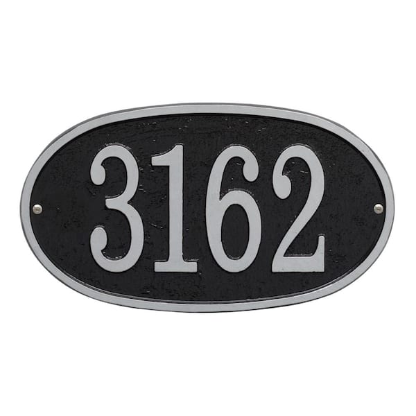Fast and Easy Oval House Number Plaque, Black/Silver
