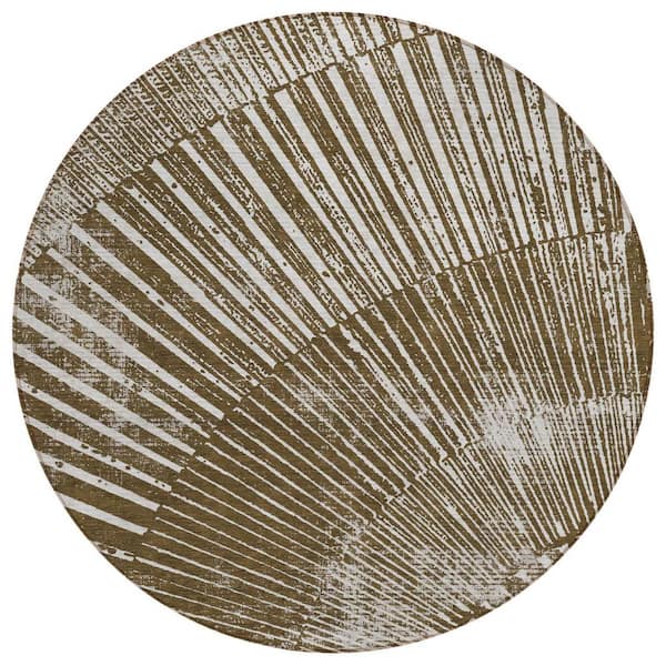 HomeRoots Chocolate 8 ft. Round Woven Abstract Round Indoor/Outdoor Area Rug