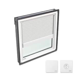 22-1/2 in. x 22-15/16 in. Fixed Deck Mount Skylight w/ Laminated LowE3 Glass & White Solar Powered Light Filtering Blind