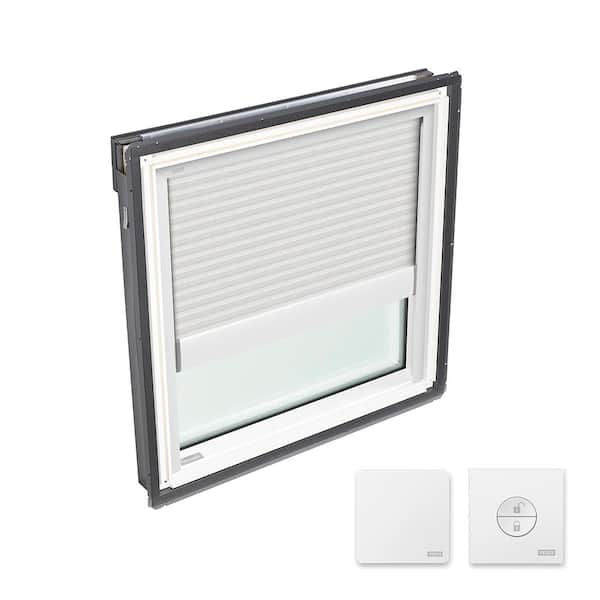 VELUX 22-1/2 in. x 22-15/16 in. Fixed Deck Mount Skylight w/ Laminated LowE3 Glass & White Solar Powered Light Filtering Blind