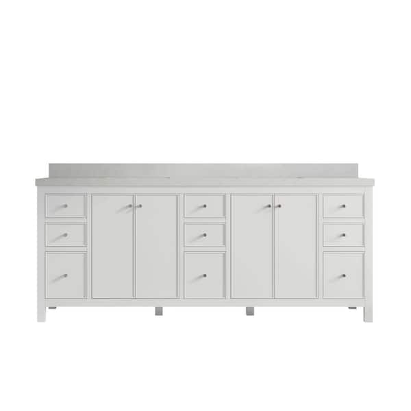 Willow Collections Chicago 84 in. Double Sink Freestanding White Bath Vanity with Carrara Qt. Top Unassembled