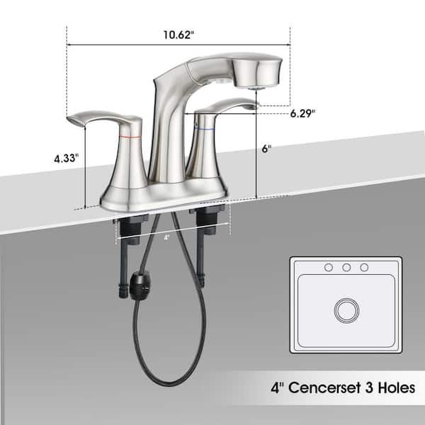 Pdpbath 4 in. Centerset Double Handle Pull Out Sprayer Bathroom