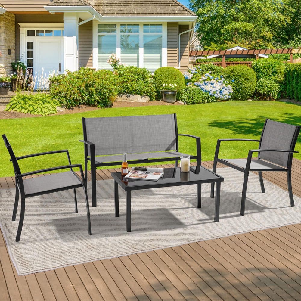4-Piece All-Weather Rust-Resistant Metal and Textilene Patio Conversation Sets in Gray price history on PriceWatchPro