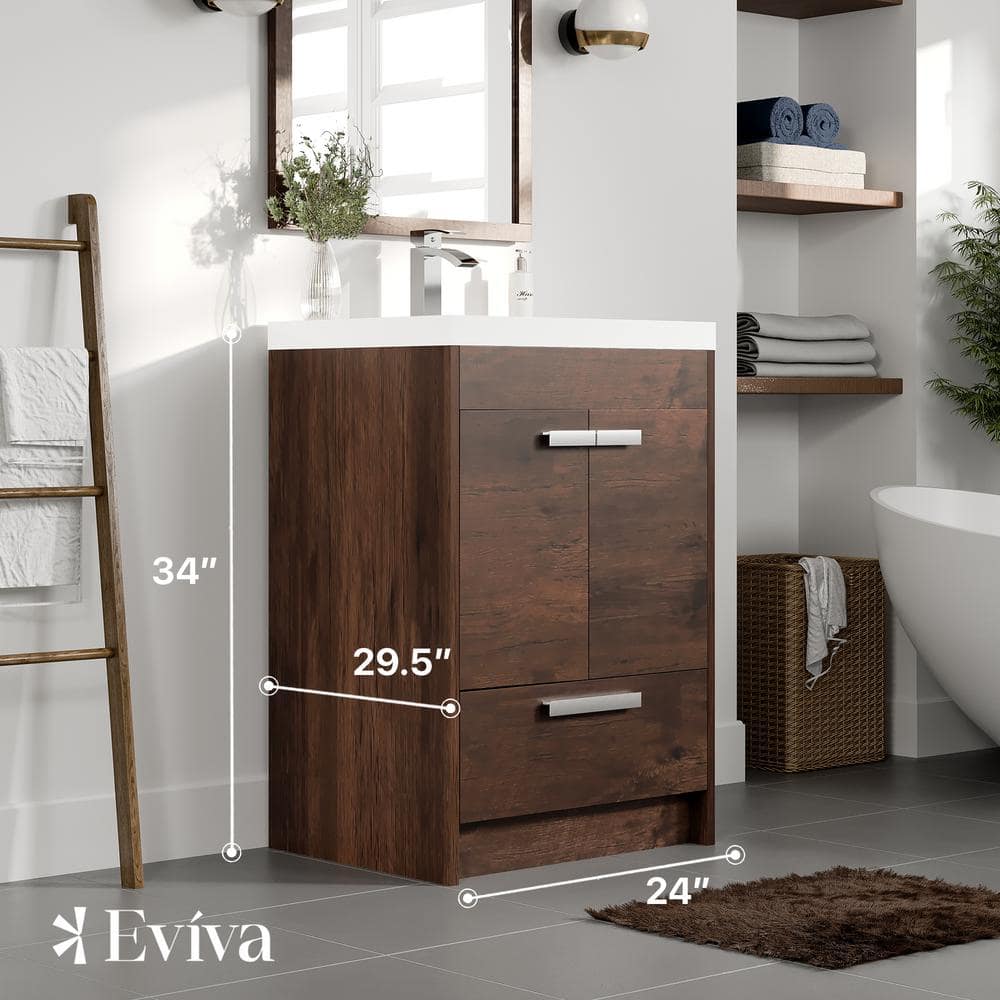 Lugano 24" Rosewood Bathroom Vanity with White Acrylic Top