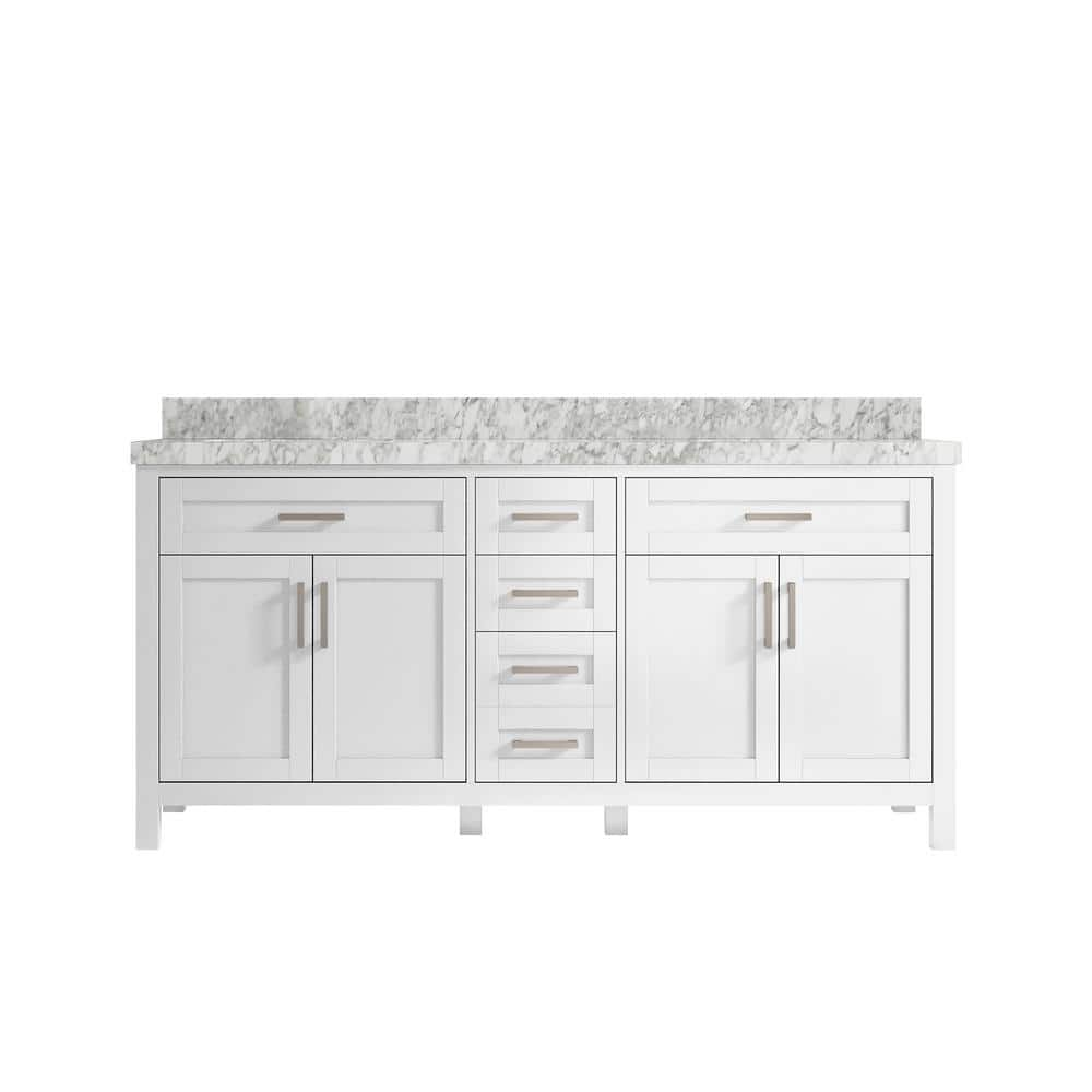 Cambridge 72 in. W x 22 in. D x 36 in. H Double Sink Bath Vanity in White with 2 in Carrara Marble Top -  Willow Collections, CAM_WHCAM72