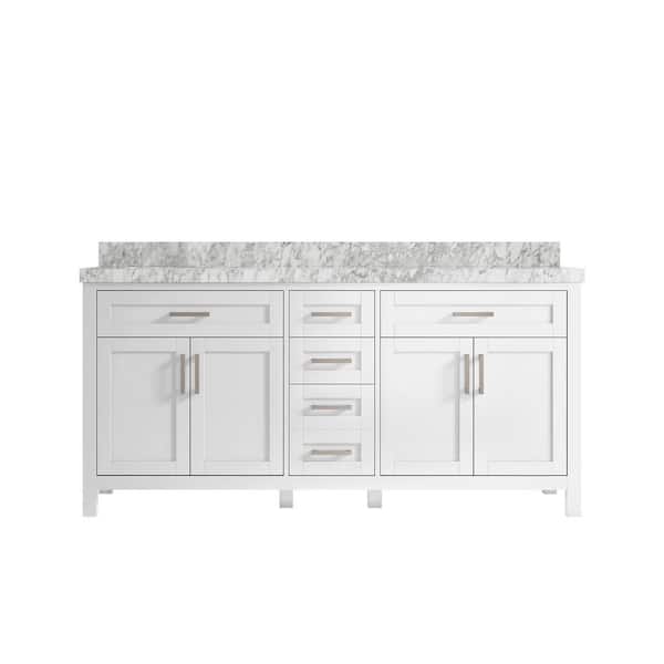 Willow Collections Cambridge 72 in. W x 22 in. D x 36 in. H Double Sink Bath Vanity in White with 2 in Carrara Marble Top