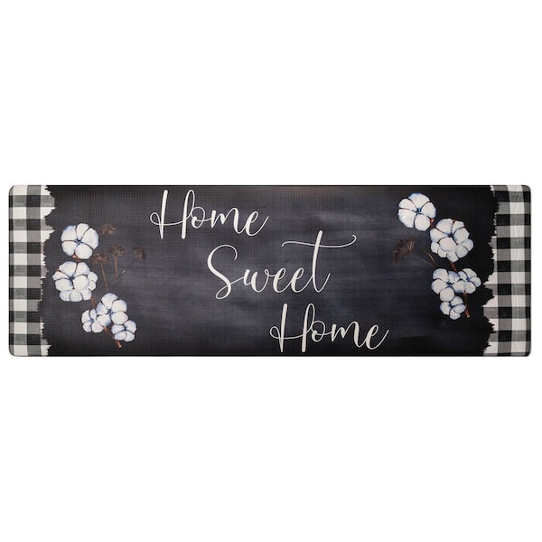 Cozy Living Home Sweet Home Buffalo Check Black White 17.5 in. x 55 in. Runner Kitchen Mat