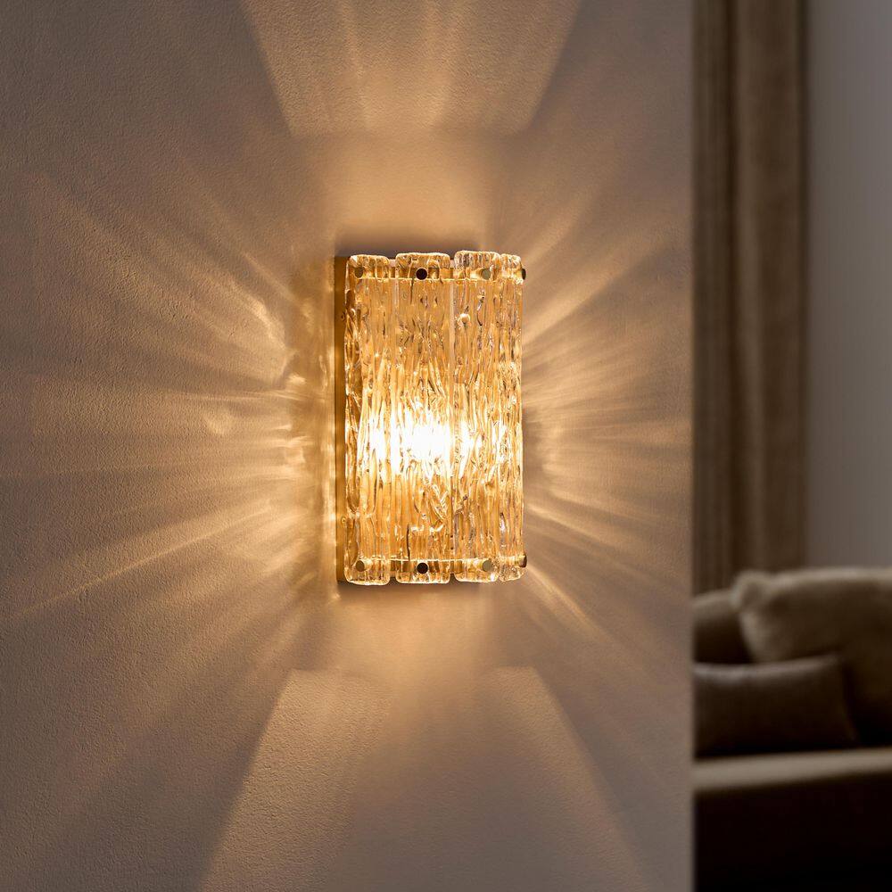 10.5 in. 1-Light Modern Gold Wall Sconces with Clear Textured Glass Shade price history on PriceWatchPro