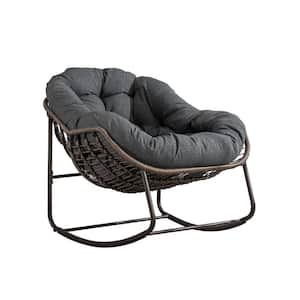 Metal Rattan Outdoor Rocking Chair with Gray Cushion