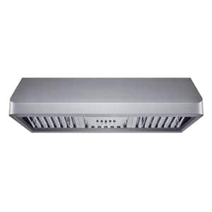 36 in. 298 CFM Ducted Under Cabinet Range Hood in Stainless with Steel Baffle Filters and Push Button